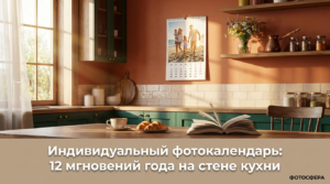 Фотокалендарь с 12 моментами года на кухонной стене